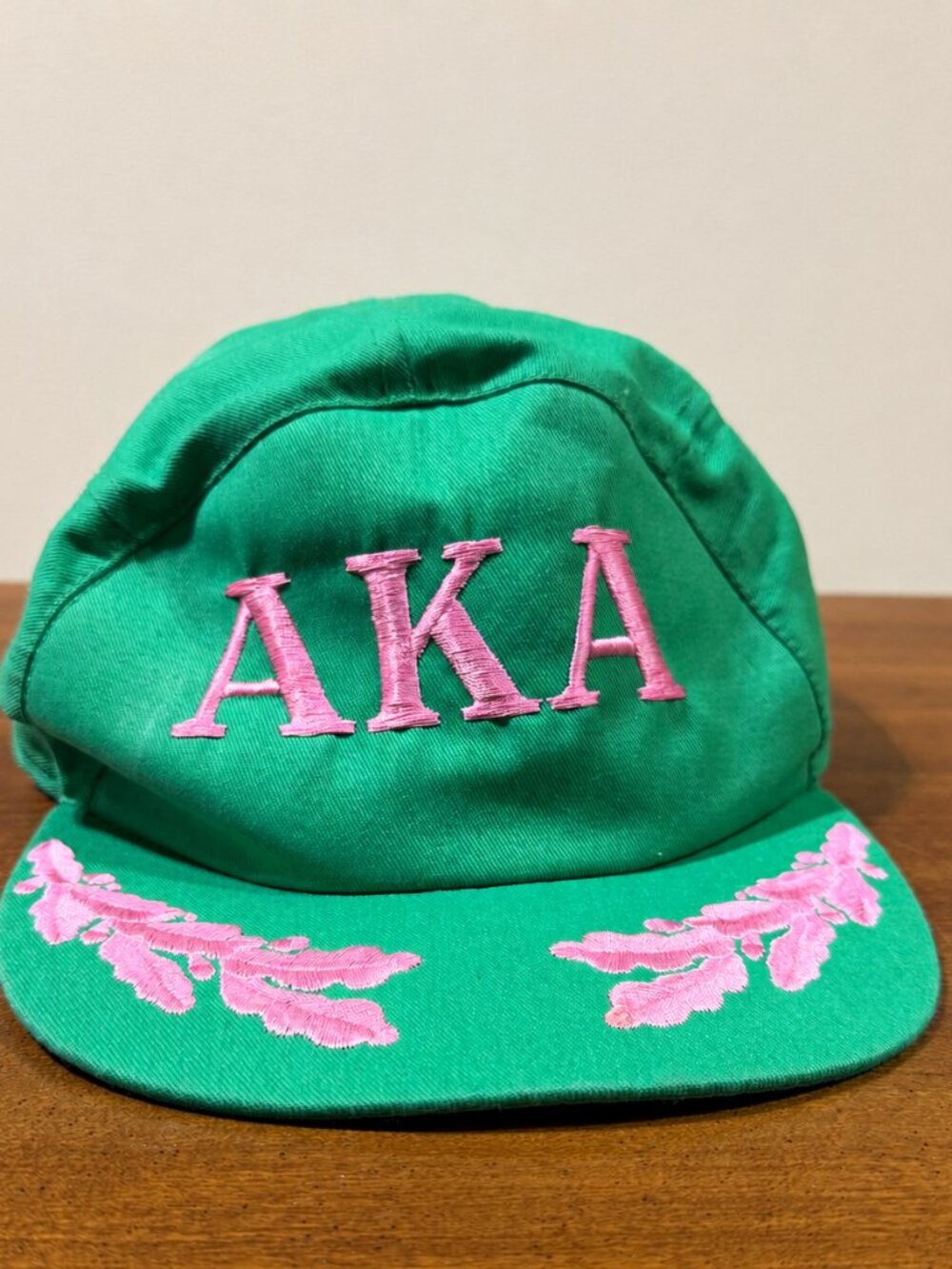 Vintage Alpha Kappa Alpha AKA Green Pink Embroidered 5 Panel Camp Cap Hat 90s
